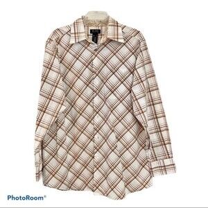 Axcess Cream Plaid Button Up Dress Shirt Size L